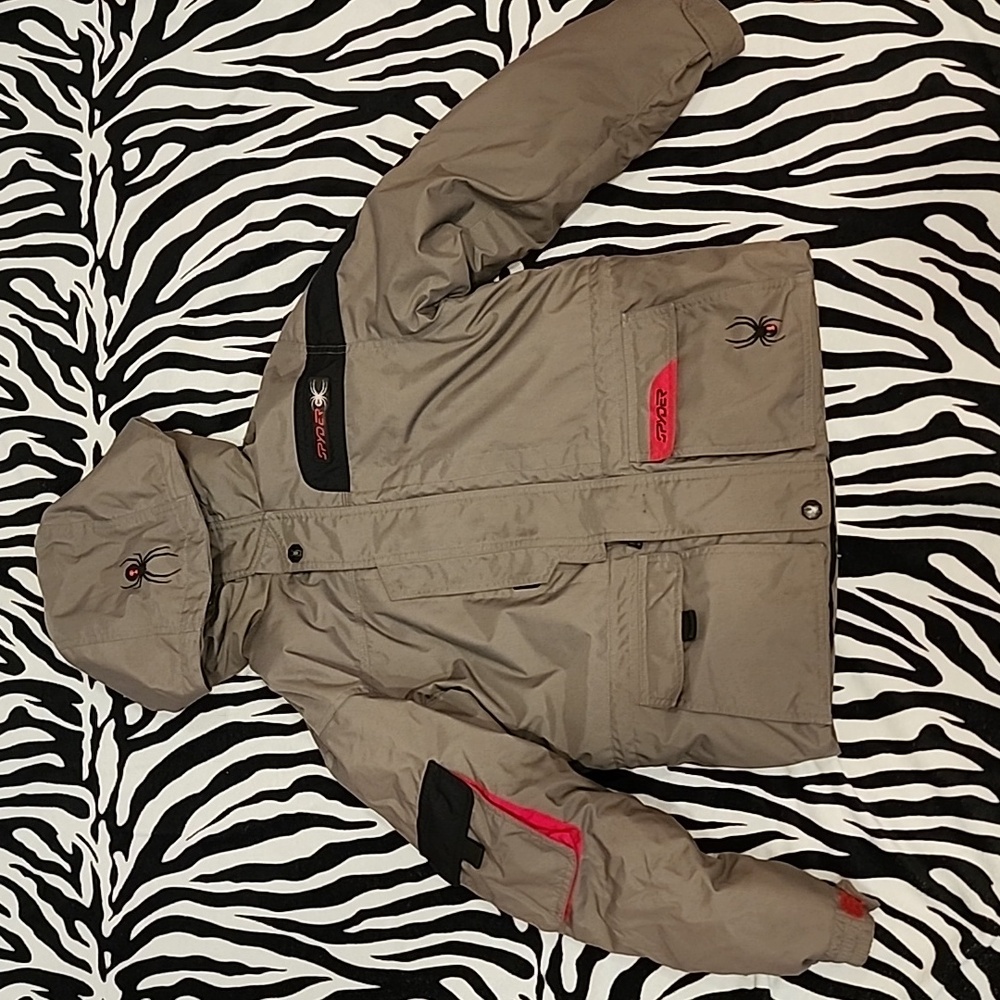 Spyder Kids' Tan Puffer Jacket with Red and Black Details